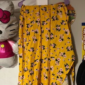 Yellow Floral Skirt with side slit.